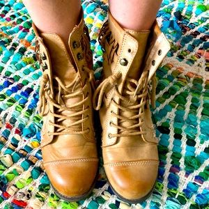 Tan Lace Up Boots with CutOut/Braided detail